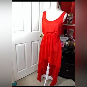 Red Asymmetrical High-Low Sleeveless Dress